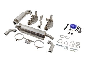 Kit de escape con válvula conmutable estilo "1 ENTRADA 2 SALIDAS", tubo de escape de doble pared con corte oblicuo. Porsche 911 2.7L / 3.0L 1974-83 - 3606001102, 3606501101, 93011119113, 90007428203, 93011119206, 93011119308, 91111119102, 90091009701, 9000760250C, 9996001111, 93011102200, 93011102203, 93021102501, PCG91121100, 3606001104, 3606001108